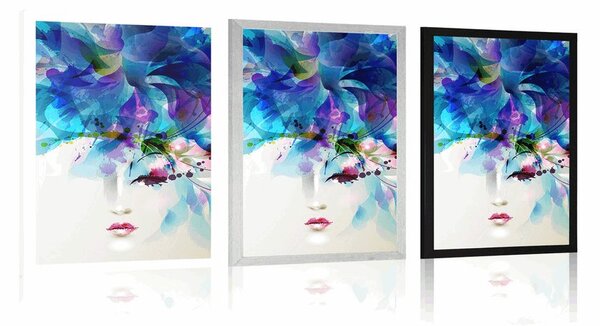 Poster față feminină la modă cu elemente abstracte