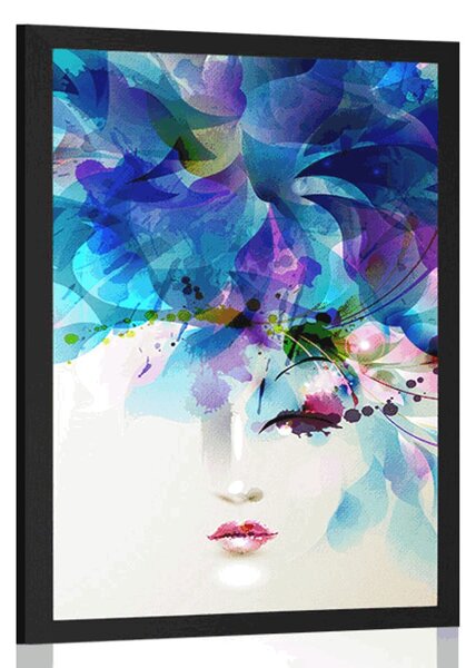 Poster față feminină la modă cu elemente abstracte