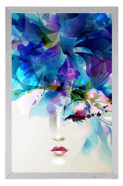 Poster față feminină la modă cu elemente abstracte