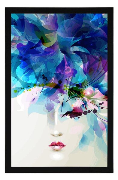 Poster față feminină la modă cu elemente abstracte