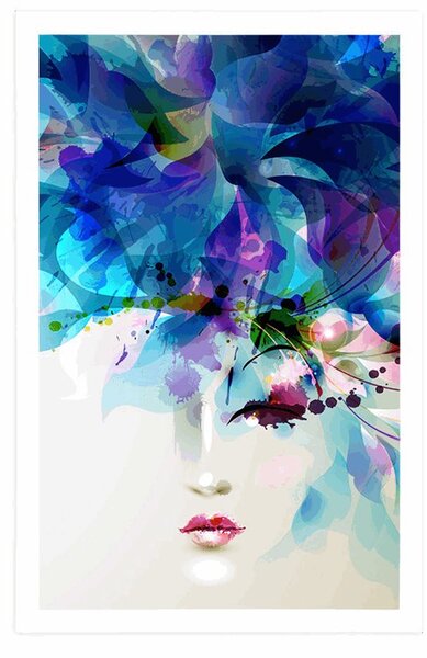 Poster față feminină la modă cu elemente abstracte