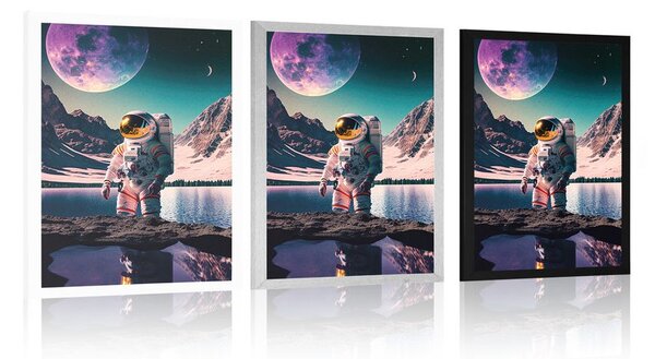 Poster astronaut pe suprafața unei planete necunoscute