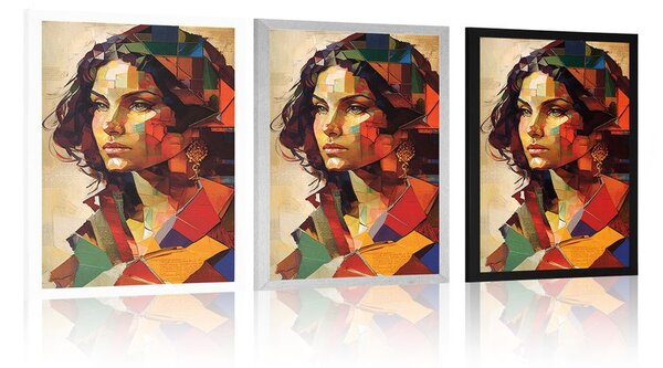 Poster profilul femeii într-un design patchwork