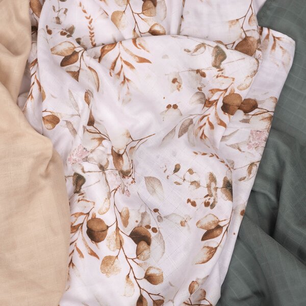 Set 3 paturici de vara din muselina soft 78x78 cm Kidizi Eucaliptus, 100% bumbac