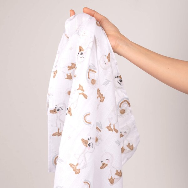 Set 3 paturici de vara din muselina soft 78x78 cm Kidizi Ducky 100% bumbac