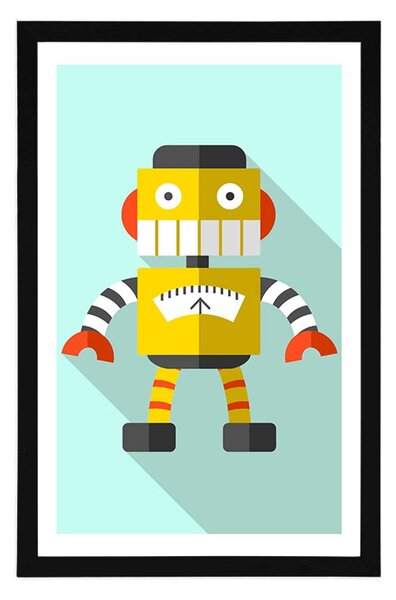 Poster cu passepartout robot galben pe fundal albastru