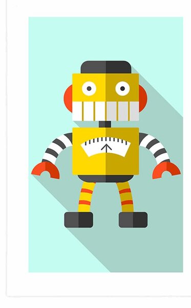 Poster cu passepartout robot galben pe fundal albastru
