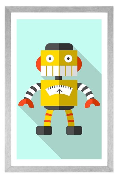 Poster cu passepartout robot galben pe fundal albastru