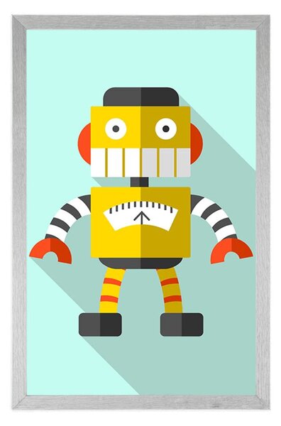 Poster robot galben pe fundal albastru
