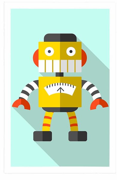 Poster robot galben pe fundal albastru