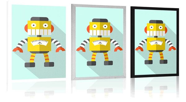 Poster robot galben pe fundal albastru