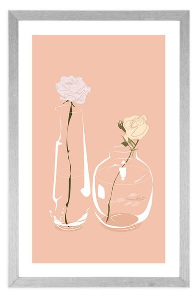 Poster cu passepartout flori minimaliste în vază