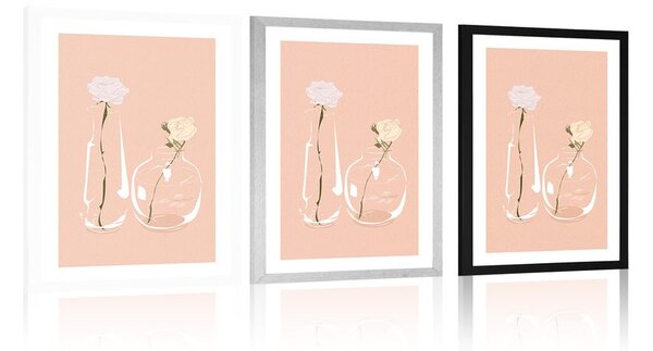 Poster cu passepartout flori minimaliste în vază