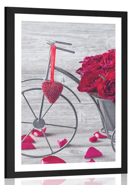 Poster cu passepartout bicicletă plină cu trandafiri
