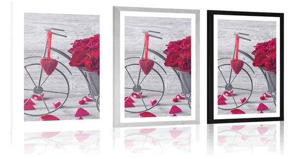 Poster cu passepartout bicicletă plină cu trandafiri