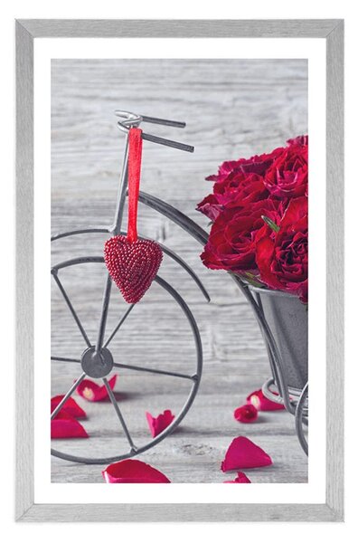 Poster cu passepartout bicicletă plină cu trandafiri
