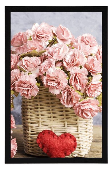 Poster buchet de garoafe roz într-un coș