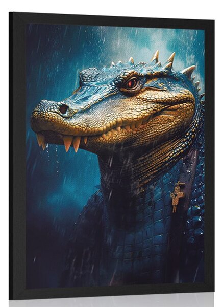 Poster crocodil albastru-auriu