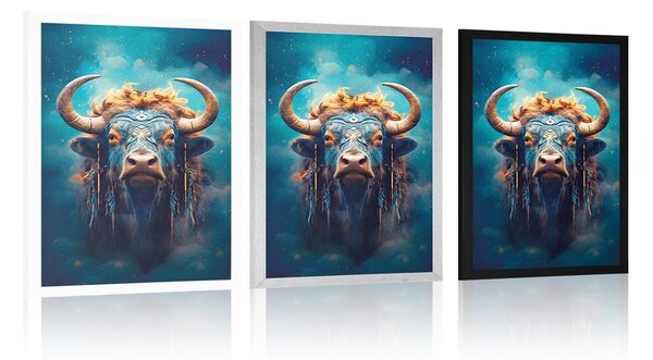 Poster bivol albastru-aurii