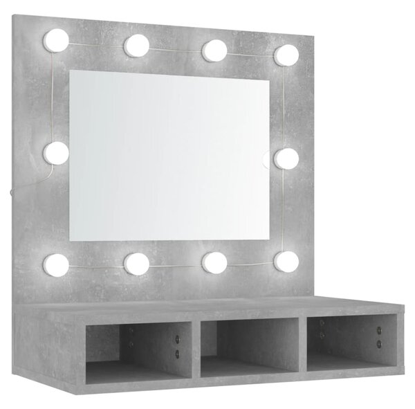 Dulap cu oglindă și LED, gri beton, 60x31,5x62 cm