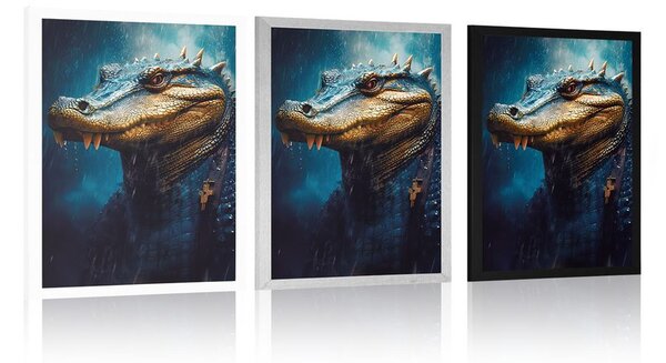 Poster crocodil albastru-auriu