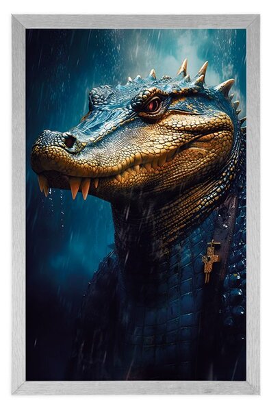 Poster crocodil albastru-auriu