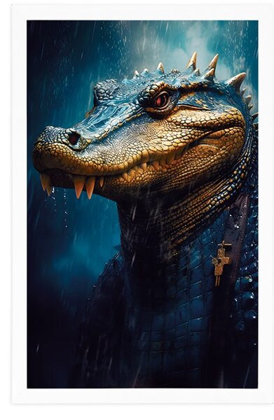 Poster crocodil albastru-auriu