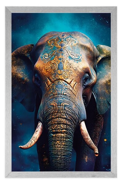 Poster elefant albastru-aurii