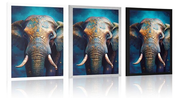 Poster elefant albastru-aurii