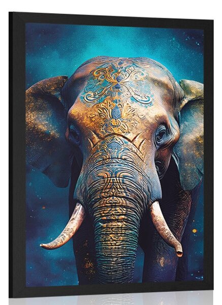 Poster elefant albastru-aurii