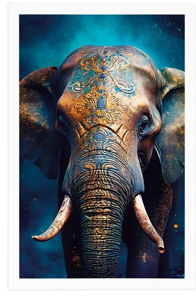 Poster elefant albastru-aurii