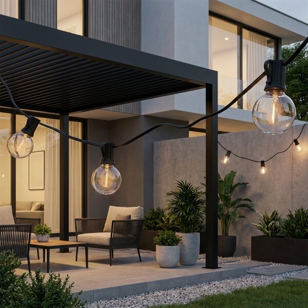 Brilagi - Ghirlandă LED decorativă pentru exterior, 25 x E12, 20 m, negru, IP44, alb cald