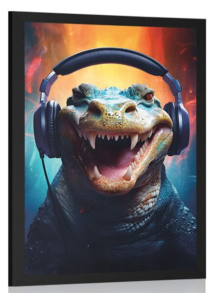 Poster aligator cu căști