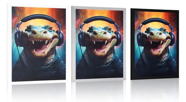 Poster aligator cu căști