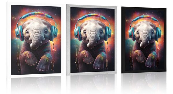 Poster elefant cu căști