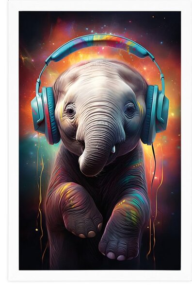 Poster elefant cu căști