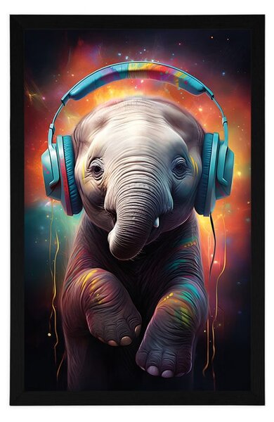 Poster elefant cu căști