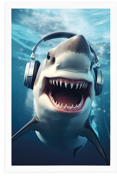 Poster rechin cu căști