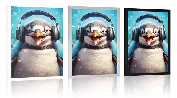 Poster pinguin cu căști