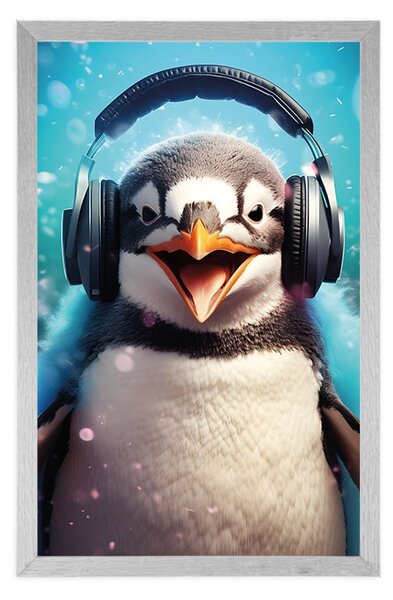 Poster pinguin cu căști