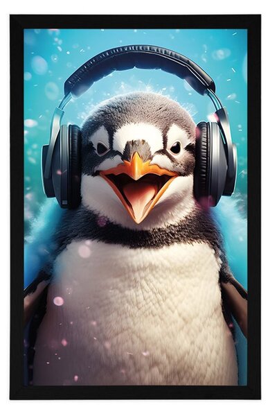Poster pinguin cu căști