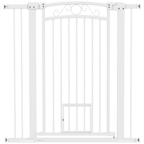 PawHut Ușă de Siguranță pentru Câini de Interior cu 2 Extensii și Ușiță pentru Pisici, 76-104x77 cm, Alb | Aosom Romania