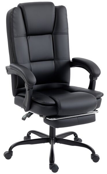 HOMCOM Scaun Birou Ergonomic Reclinabil Rotativ din Piele PU cu Suport pentru Picioare, Înălțime Reglabilă, Negru | Aosom Romania