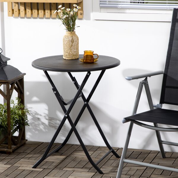 Outsunny Masă de Grădină Rotundă, Pliabilă, pentru 2 Persoane, Efect Lemn, Oțel+Plastic, Gri Închis, 60 x 60 x 73 cm | Aosom Romania