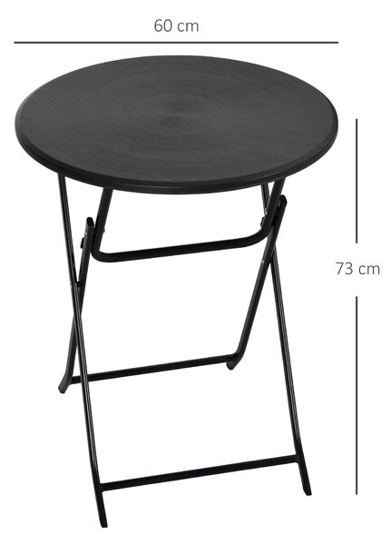 Outsunny Masă de Grădină Rotundă, Pliabilă, pentru 2 Persoane, Efect Lemn, Oțel+Plastic, Gri Închis, 60 x 60 x 73 cm | Aosom Romania