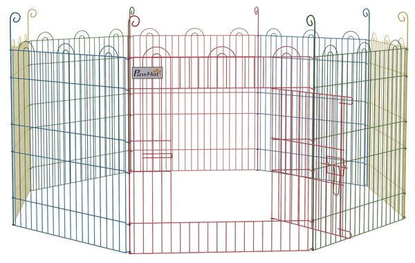 PawHut Țarc pentru Câini cu 8 Panouri, Ușă cu Zăvor, din Oțel, Ø156x60 cm, Multicolor | Aosom Romania