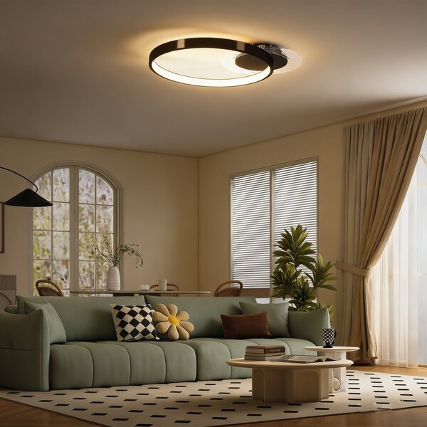 HOMCOM Lampă de tavan LED Modernă de 40W cu 2 Inele și Lumină Reglabilă, Negru | Aosom Romania