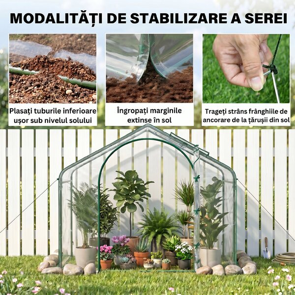 Outsunny Sera Cabina Portabila 6' x 3' x 6', Folie PE, Sera de Gradina cu Cadru de Otel, Usa cu Fermoar, Aerisire Superioara, pentru Flori, Legume, Puieti, Plante Tropicale, Verde | Aosom Romania