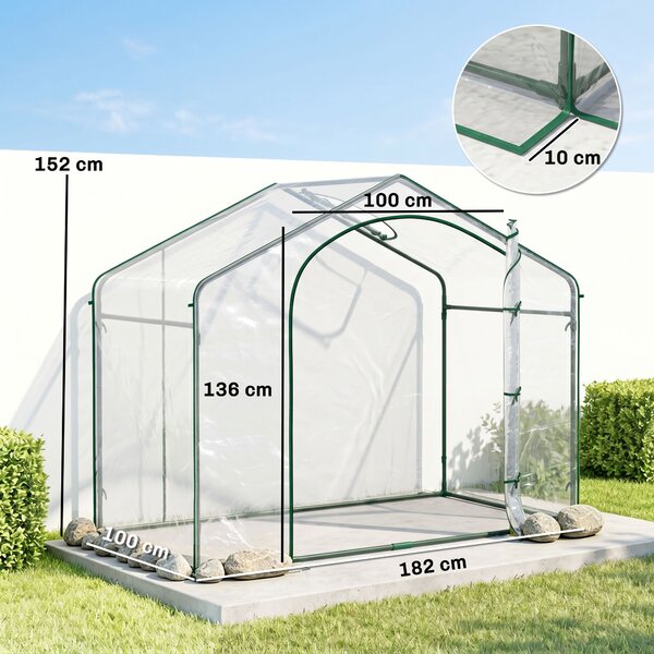 Outsunny Sera Cabina Portabila 6' x 3' x 6', Folie PE, Sera de Gradina cu Cadru de Otel, Usa cu Fermoar, Aerisire Superioara, pentru Flori, Legume, Puieti, Plante Tropicale, Verde | Aosom Romania