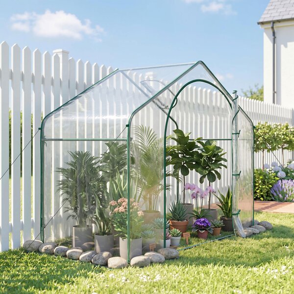 Outsunny Sera Cabina Portabila 6' x 3' x 6', Folie PE, Sera de Gradina cu Cadru de Otel, Usa cu Fermoar, Aerisire Superioara, pentru Flori, Legume, Puieti, Plante Tropicale, Verde | Aosom Romania
